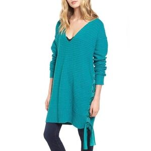 Free People Teal Over Sized Heart It Laces Sweater